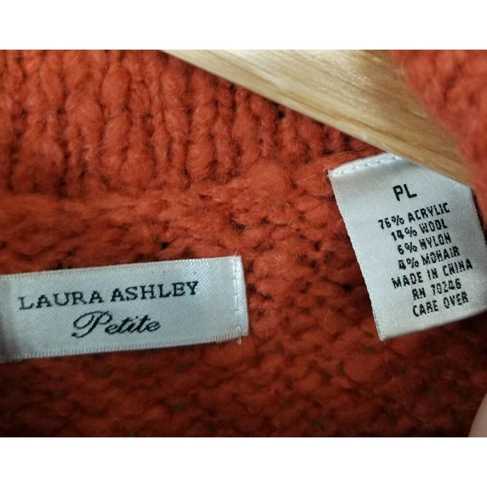 Laura Ashley Petites Orange Chunky Boucle Knit Open Front Long Cardigan Sweater - Picture 8 of 9